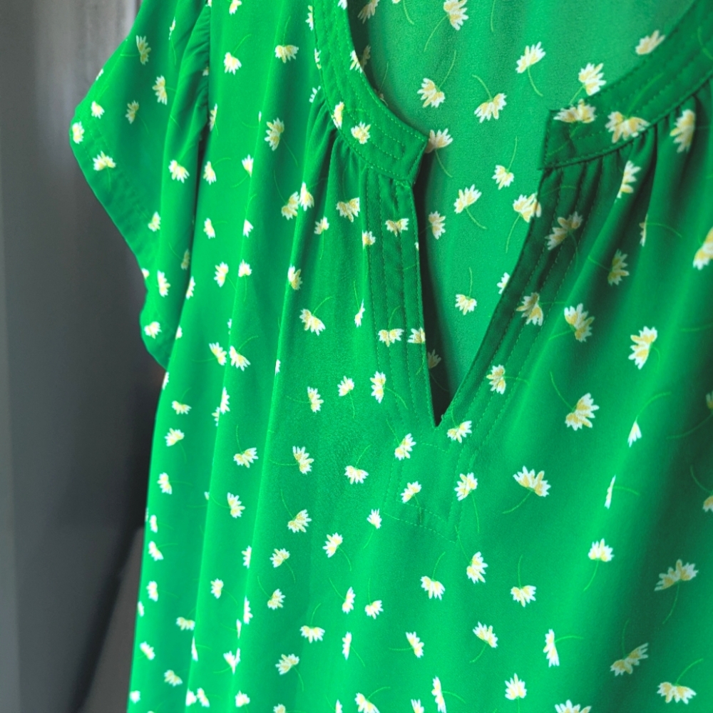 Daniel Rainn Green Floral Blouse Shirt Top Plus Size XXL Daisy